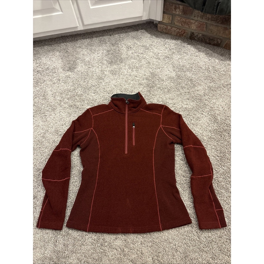 Kuhl Interceptr Sweater Women's Medium Fleece Pullover 1/4 Zip Hiking Black Red